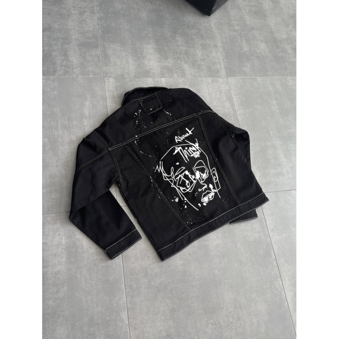 Джинсова oversize куртка з принтом
