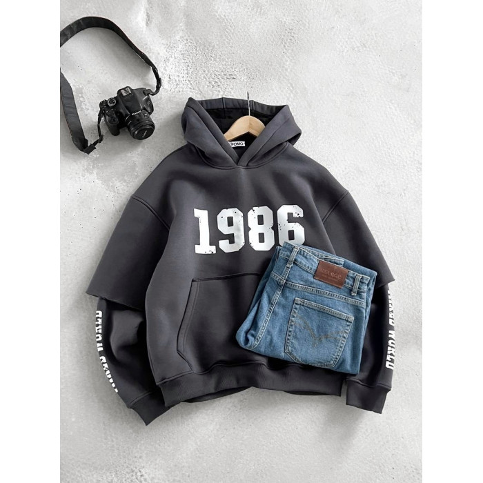 Oversize худі на флісі з принтом