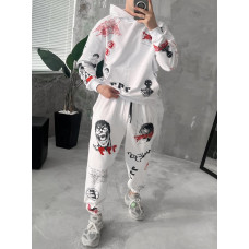 Oversize костюм на флісі з принтом