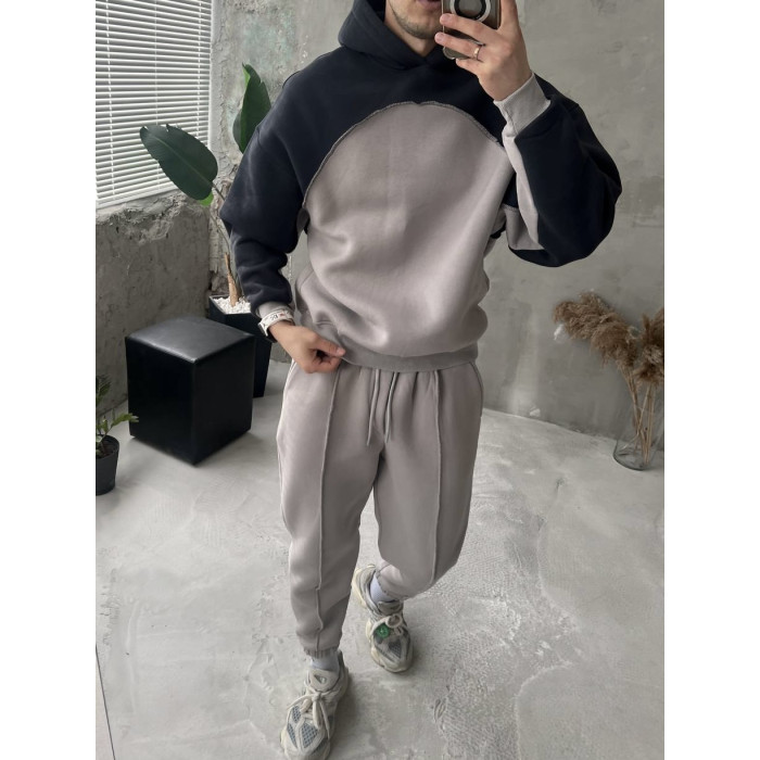 Oversize костюм на флісі з акцентним швом